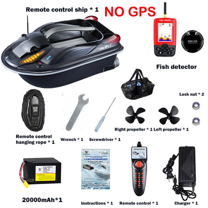 HJ817 RC Fishing Boats with GPS Auto-Return, 500m Range, 12V 12000mAh, 3-Hopper Bait, Dual Motors, 9KM/H, Voice and Cruise