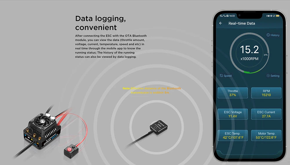 connecting the ESC with the OTA Bluetooth Histon modulc you can vicw the