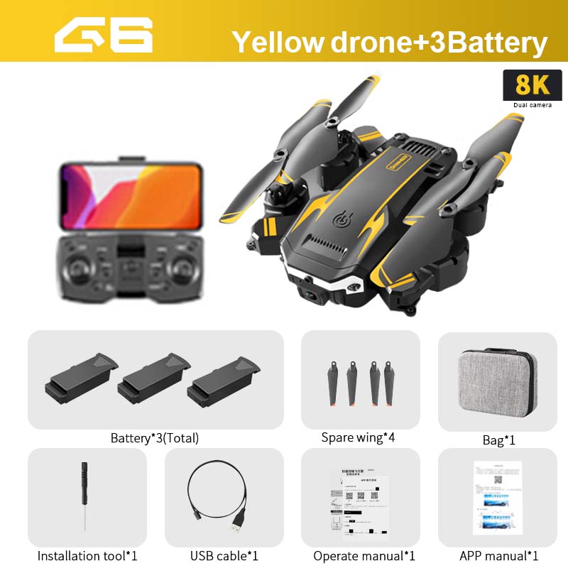 G6 Drone, drone+3Battery 8K camerz Battery"1