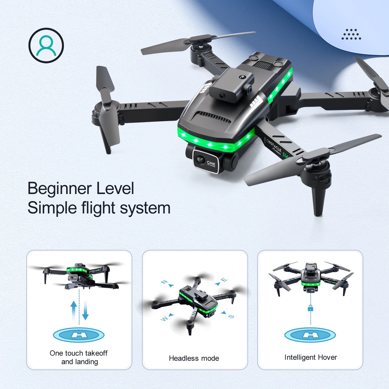 S162 Pro Drone - WIFI FPV With LED Light Bar HD 4K Beauty Shot Camera Height Hold RC Foldable Quadcopter Drones Kid Gift Toys 21 S162 Pro Drone, sla beginner level simple flight system one touch takeoff headless