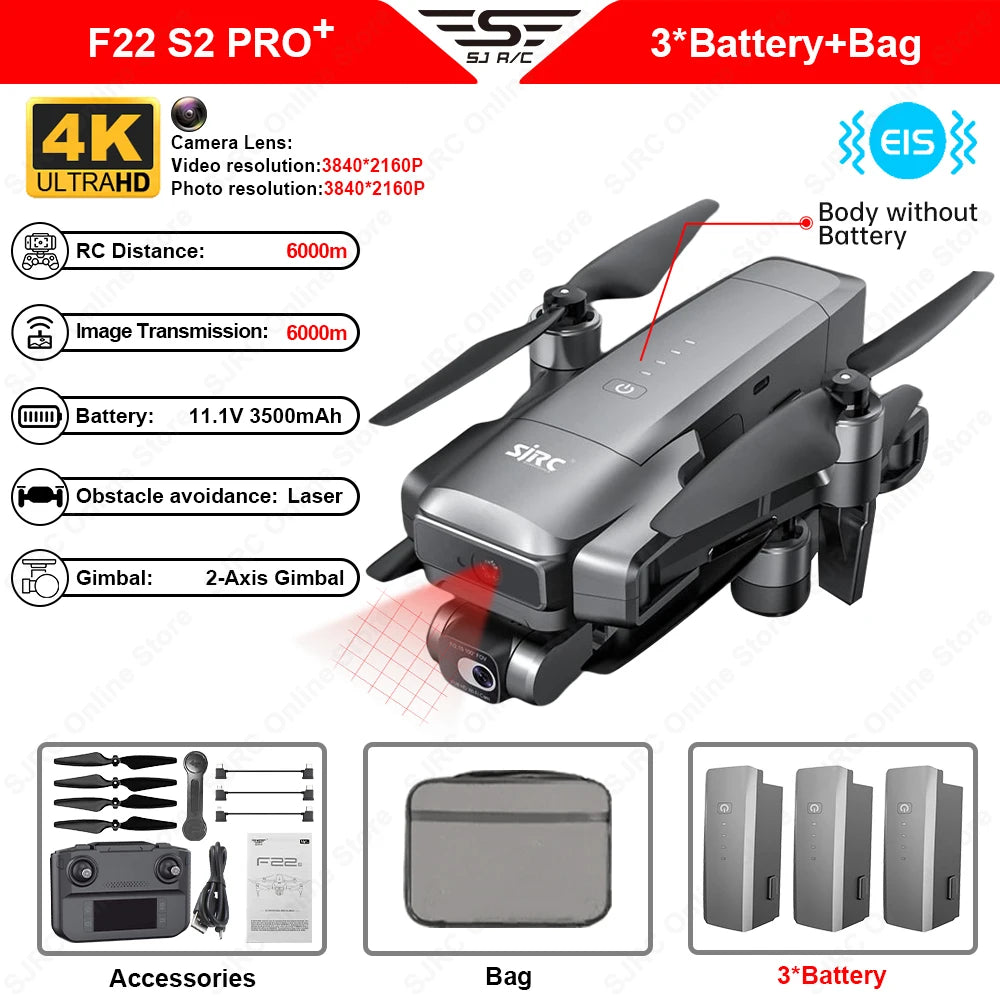 SJRC F22 S2 Pro + Drone, Stunning aerial shots with 4K camera, obstacle avoidance, and long-range capabilities.