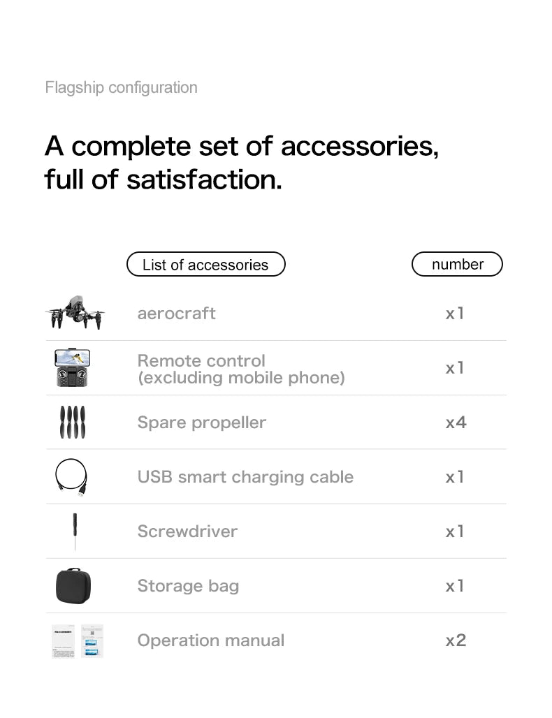 XD1 Mini Drone, aerocraft x1 Accessories: Spare propeller, USB smart charging cable, screwdrive