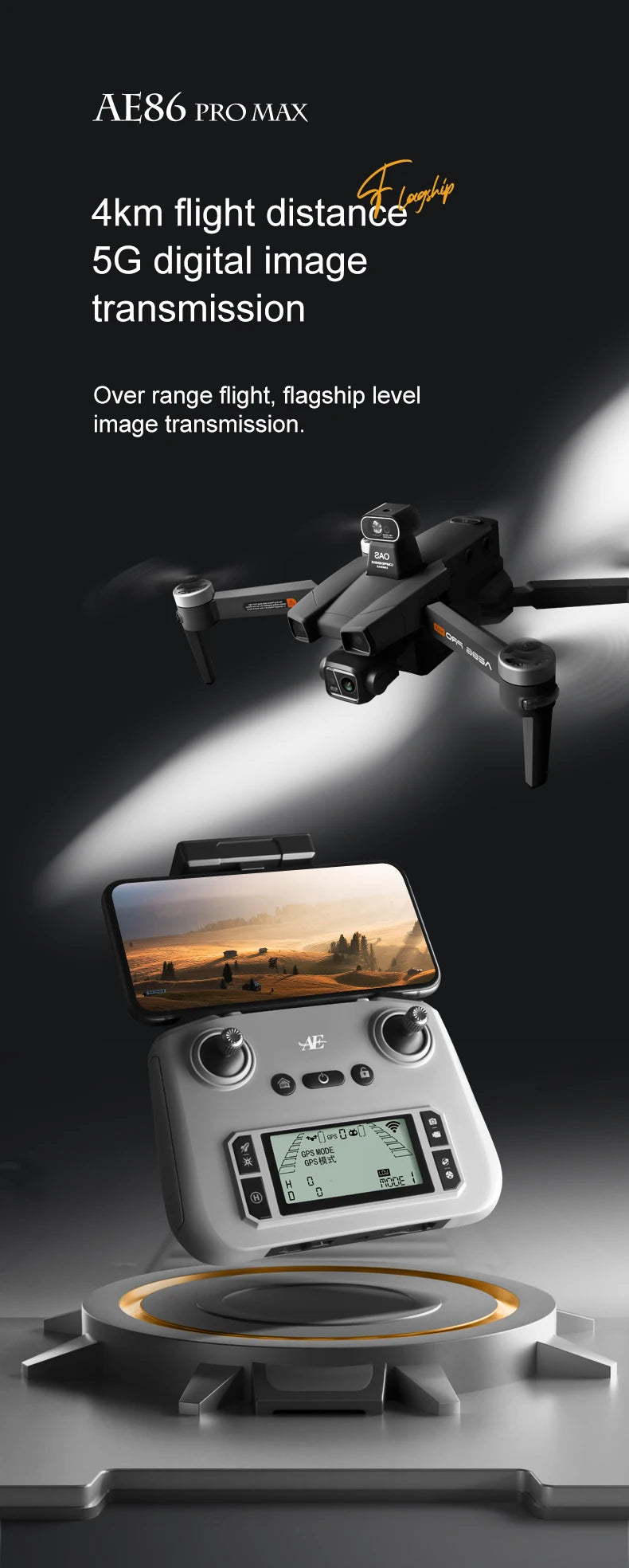 AE86 Pro Max Drone, AE86 PRO MAX 4km flight 5G digital image transmission . flagship level image
