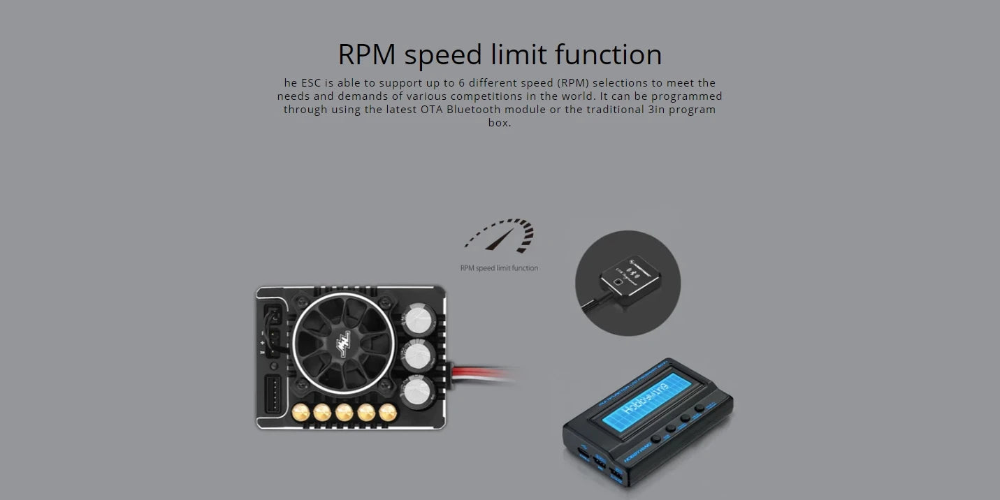 he ESC can be programmed through using the latest OTA Bluetooth module or the traditional