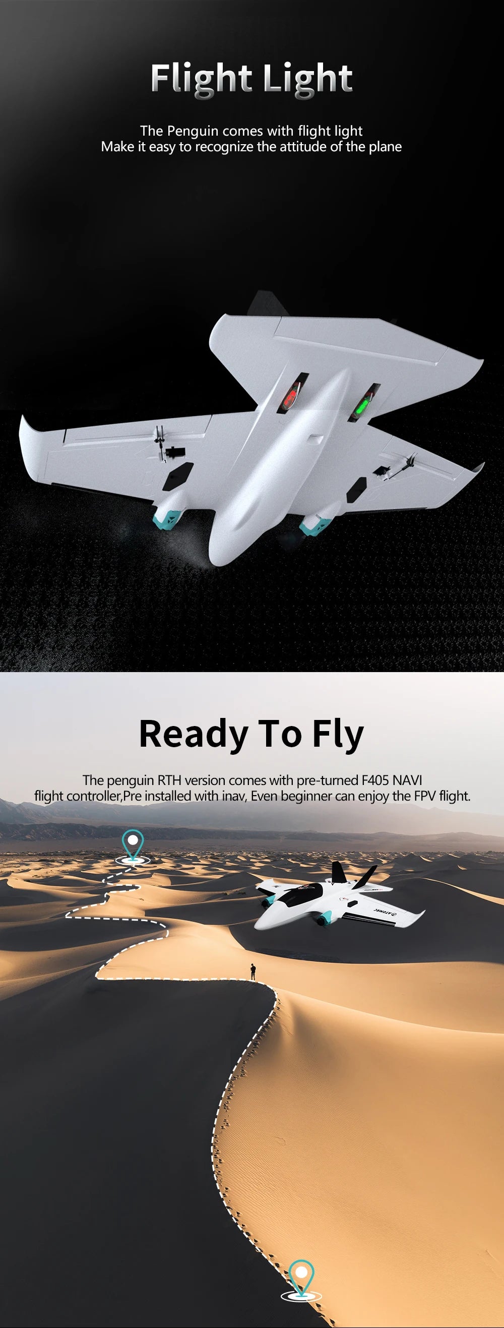 ATOMRC Penguin, penguin RTH version comes with flight light Make it easy to recognize the attitude of the plane