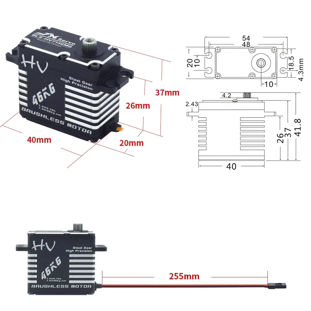 Servosterzo Elettrico Servo Brushless Digitale JX BLS-HV7146MG 46 Kg - Per Modellismo RC (Elicottero, Auto, Cingolati), Alta Coppia Motore Bh01
