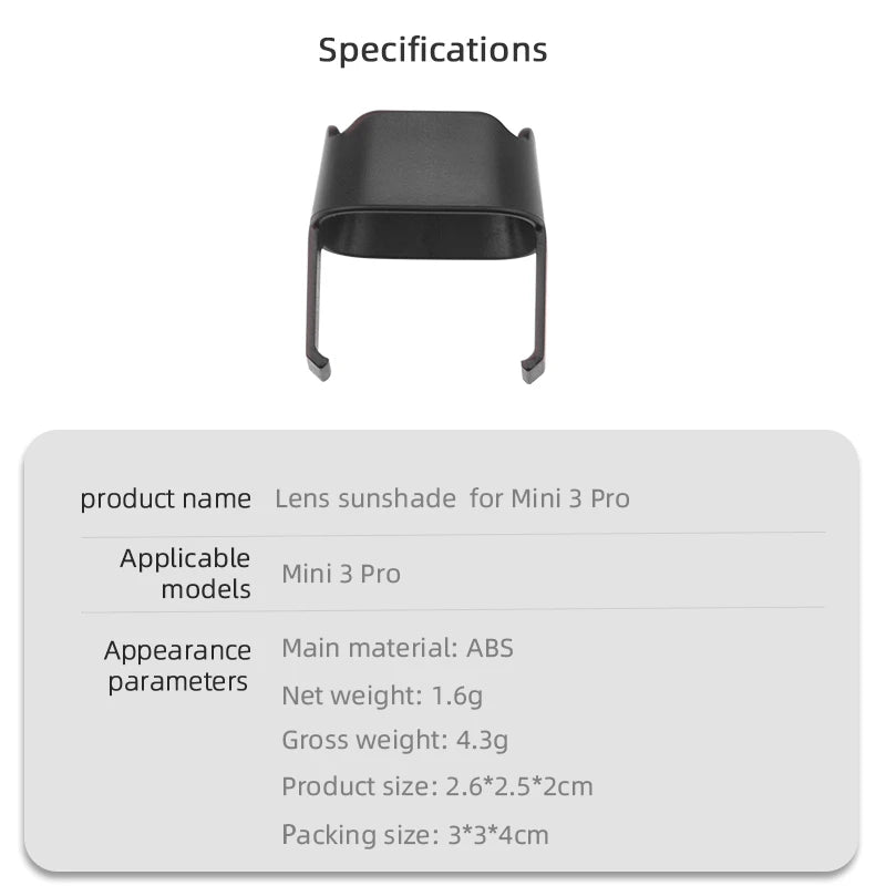 DJI MINI 3 Pro Propeller Guard, DJI MINI 3 Pro Propeller, Specifications product name Lens sunshade for Mini 3 Pro Applicable mini 3 Pro