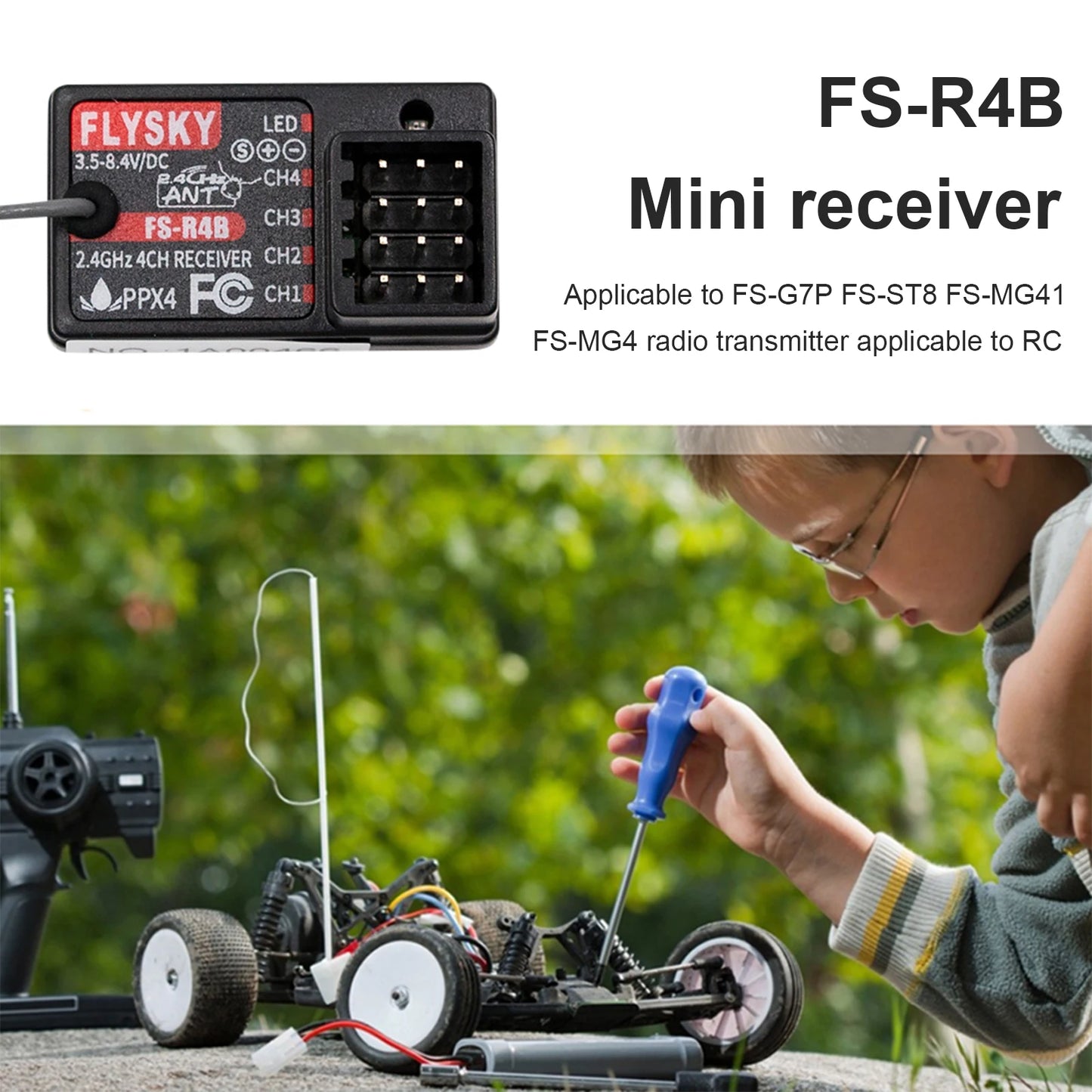 Flysky FS-R4B 4CH 2.4G Digital Receiver - Multifunctional Flysky FS-R4B Radio Transmitter Single Antenna for FS-G7P FS-ST8 FS-MG41  FS-MG4