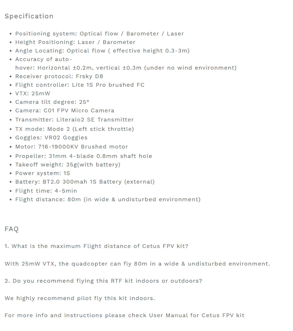 Cetus Pro/Cetus FPV Kit Indoor Racing Drone BNF/RTF Frsky D8 Lite Radio 2 SE Transmitter 5.8G 14DBI VR02 Goggles VTX Quadcopter 16 Cetus Pro/Cetus