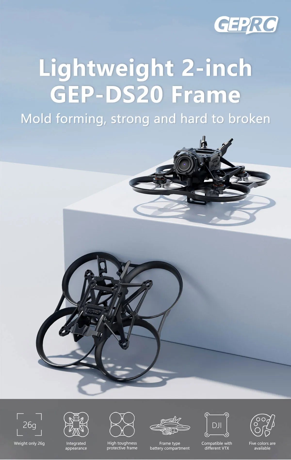 GEP-DS20 Frame 2Inch Parts Propeller Accessory, GEPRC Lightweight 2-inch GEP-DS2O Frame Mold forming; strong