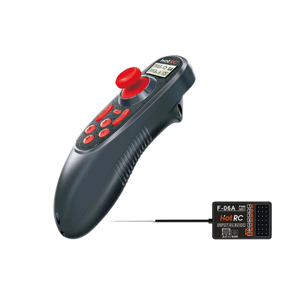 HOTRC DS-600 6CH 2.4GHz Transmitter with F-06A Receiver for RC Boat, GFSK FHSS, 300m Ground Range