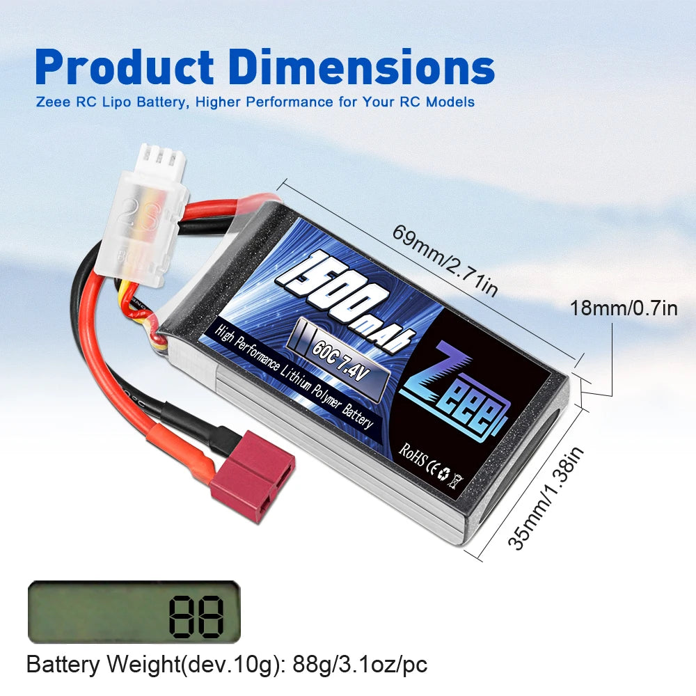 2Units Zeee Lipo Battery, Zeee RC Lipo Battery, Higher Performance for Your RC Models 18mm