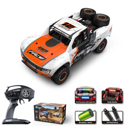 HB RC Car, High-performance 1:12 scale 4WD RC truck with brushless motor, LED lights, oil-filled shocks, and 2.4GHz remote for precise control.