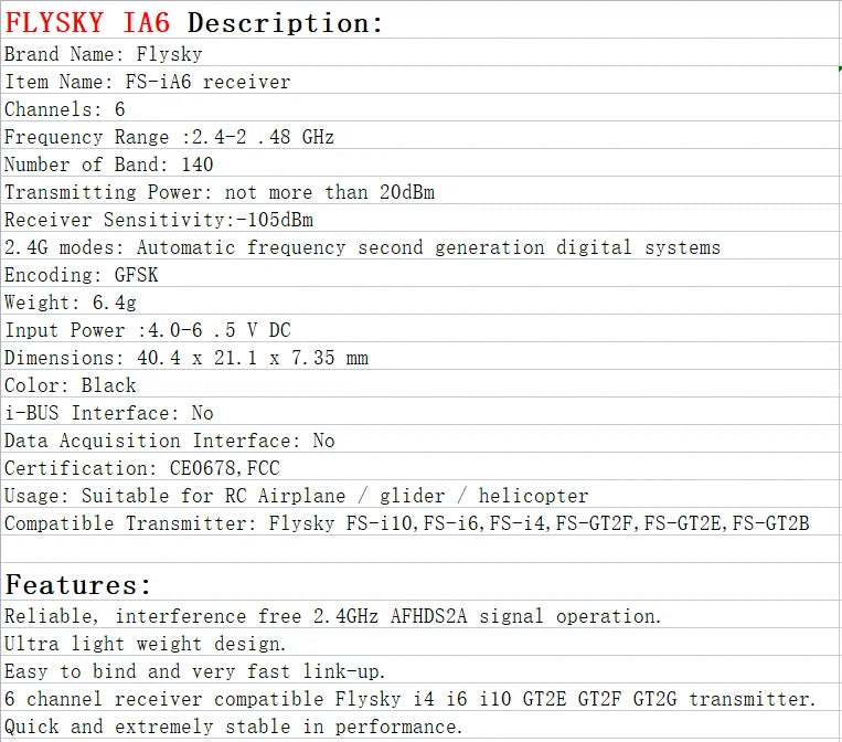 FS-i46 receiver is compatible with Flysky 14 16 i10 GTZE GT