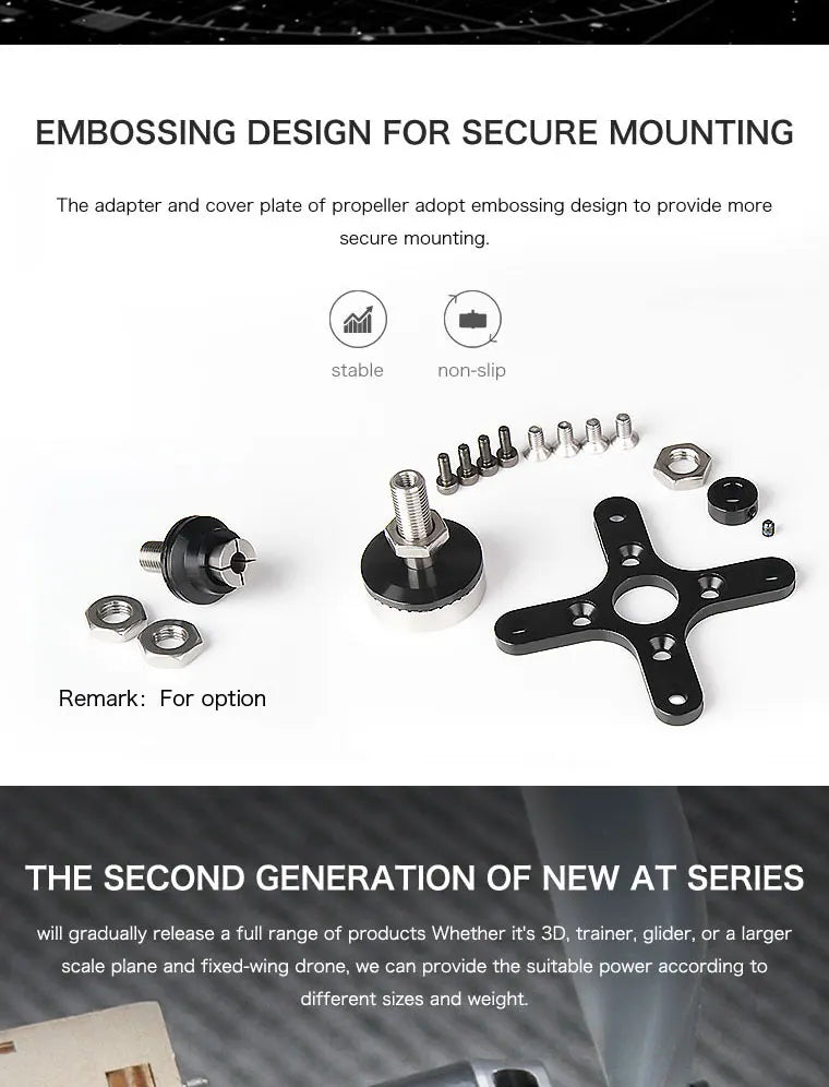 T-MOTOR Tmotor AT4130 KV230 KV300 KV450 Brushless Motor Customized UAV Drone Electric Fixed Wing Motor OEM OR ODM 14 T-MOTOR, propeller adapter and cover plate adopt embossing design to provide more secure mounting