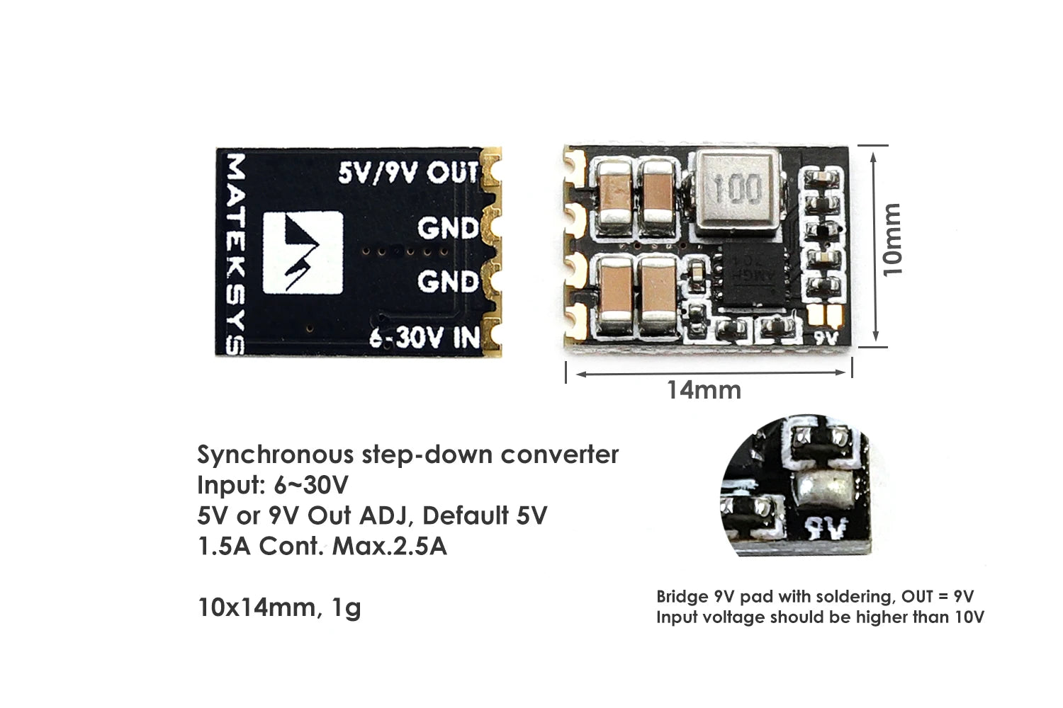 MATEK Mateksys MICRO BEC, Synchronous step-down converter Input: 630V 5V or 9V