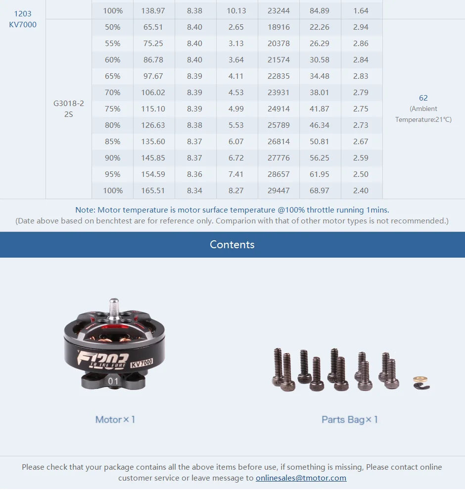 T-Motor F1203 7000KV Brushless Motor 5.25g 2-3S 192W Max Thrust 158g FPV motors 12 T-Motor, RC Parts & Accs : Motors Origin : Mainland China