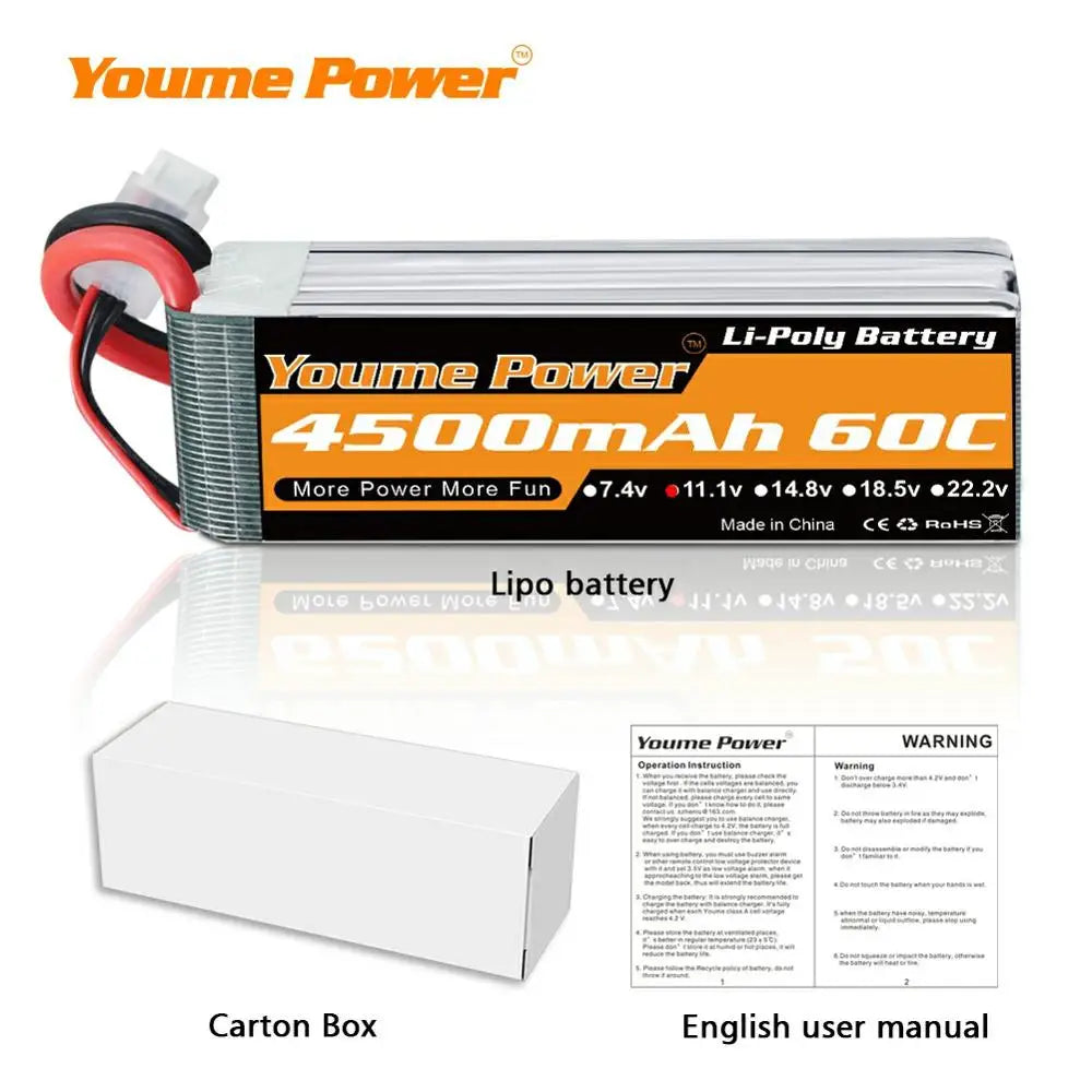 Youme 4S 14.8V 6500mah Lipo Battery, Youme Power Li-Poly Battery YouePower ASOOmAh G0C More Power