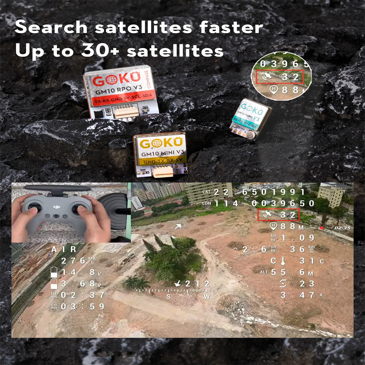 FLYWOO GOKU GM10 Mini V3 GPS, GOKU GM10 V3 GPS uses the latest M10050 GNSS chip