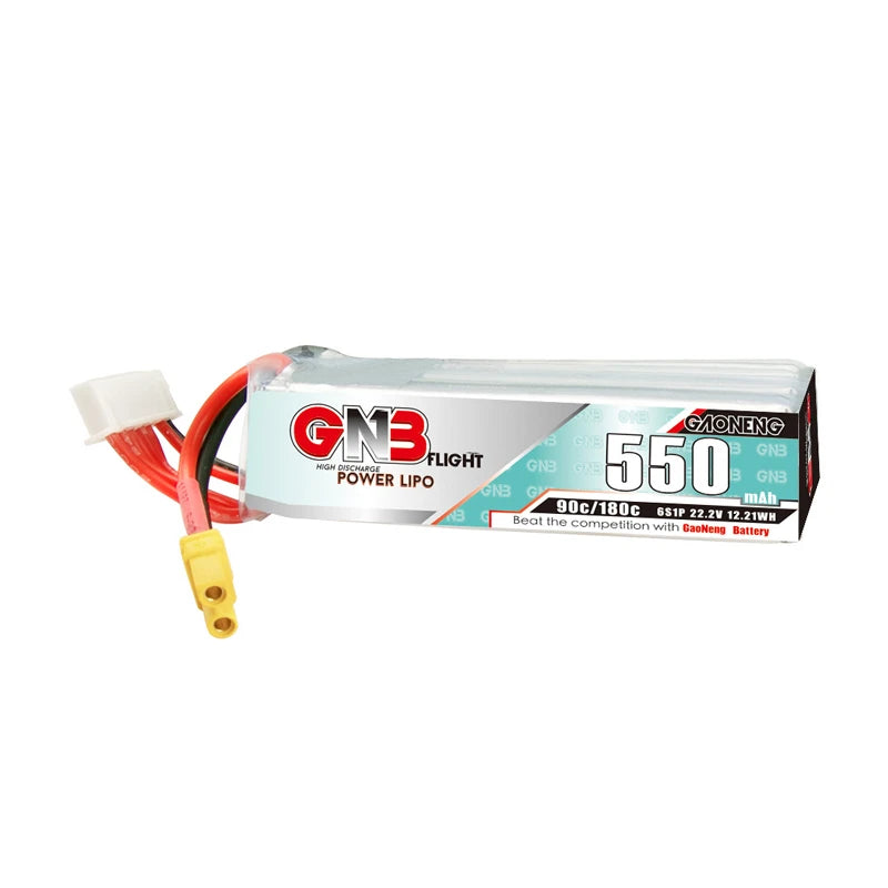 GaoNeng GNB 6S 22.2V 550mAh 90C/180C LiPo Battery, High-performance LiPo battery with 22.2V, 550mAh, and 90C/180C discharge rate, ideal for demanding applications.