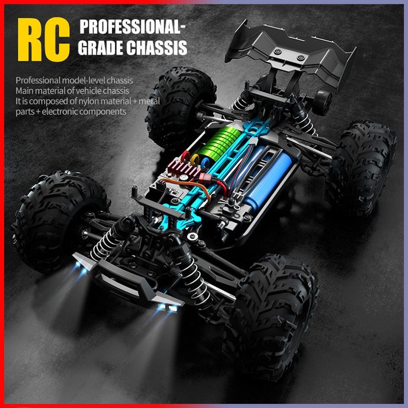 आरसी कार ऑफ रोड 4x4 हाई स्पीड 75KM/H रिमोट कंट्रोल कार - एलईडी हेडलाइट ब्रशलेस 4WD 1/16 मॉन्स्टर ट्रक खिलौने लड़कों के लिए उपहार के साथ