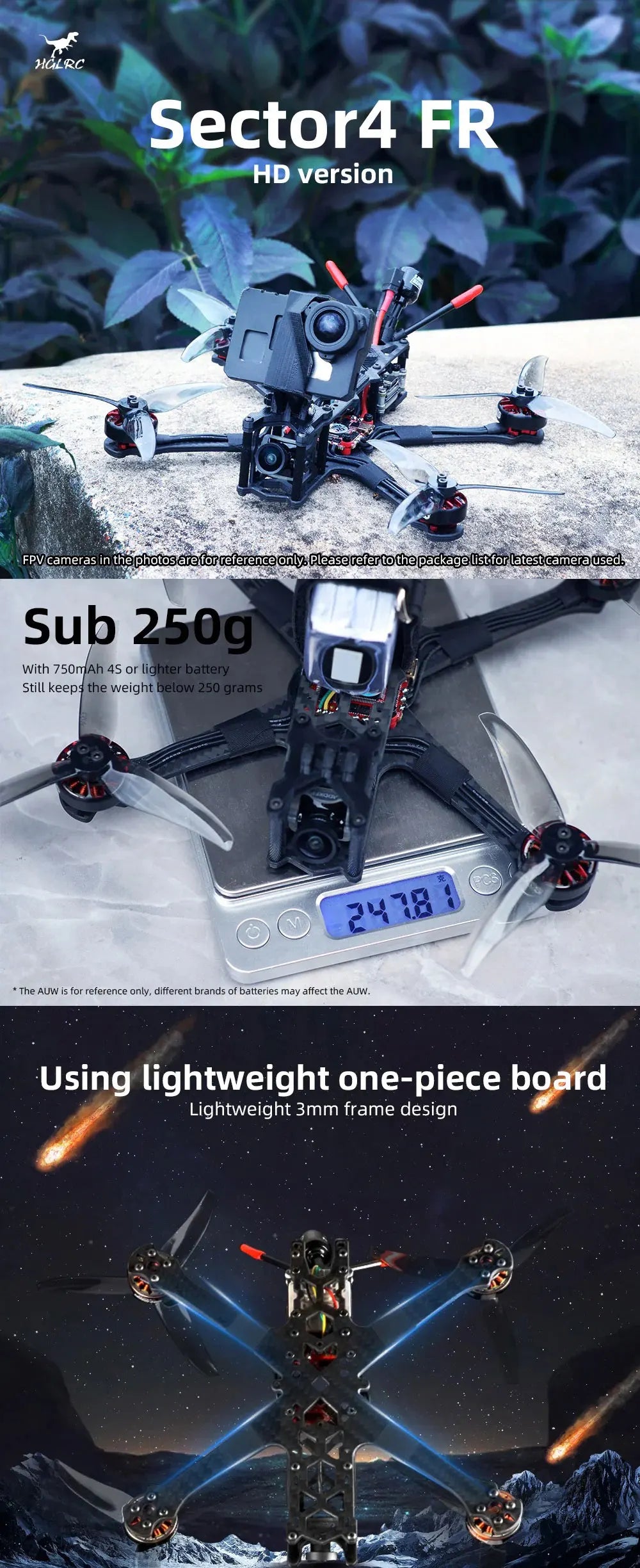 HGLRC Sector 4 FR Sub250g Freestyle FPV Drone, MGLRC Sector4 FR HD version FPV cameras in thephotosarefor