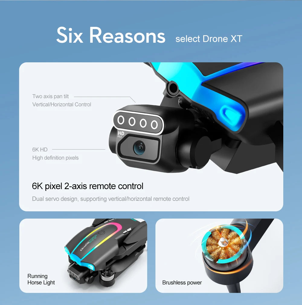 XT105 Drone, two axis pan tilt VerticallHorizontal Control HD 6K HD High definition