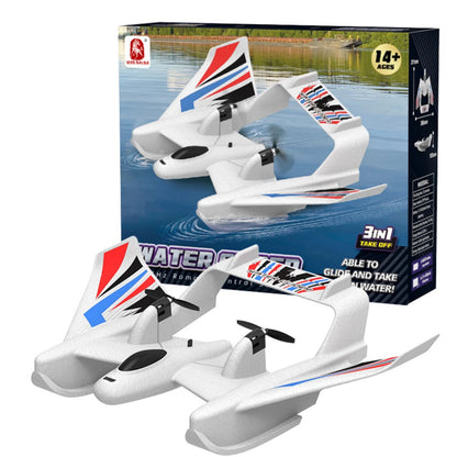 A waterproof RC plane and boat that can fly or sail on water and land.