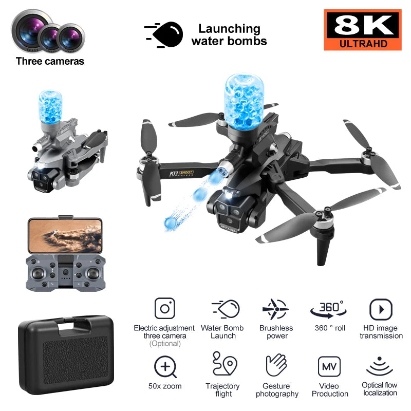 K11 Max Drone, 3 cameras nee 360, Electric adjustment Water Bomb Brushless