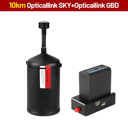 SKY+GBD 10km optical link extends FPV drone signals via single-mode fiber, enabling long-range, high-quality video transmission for professional applications.