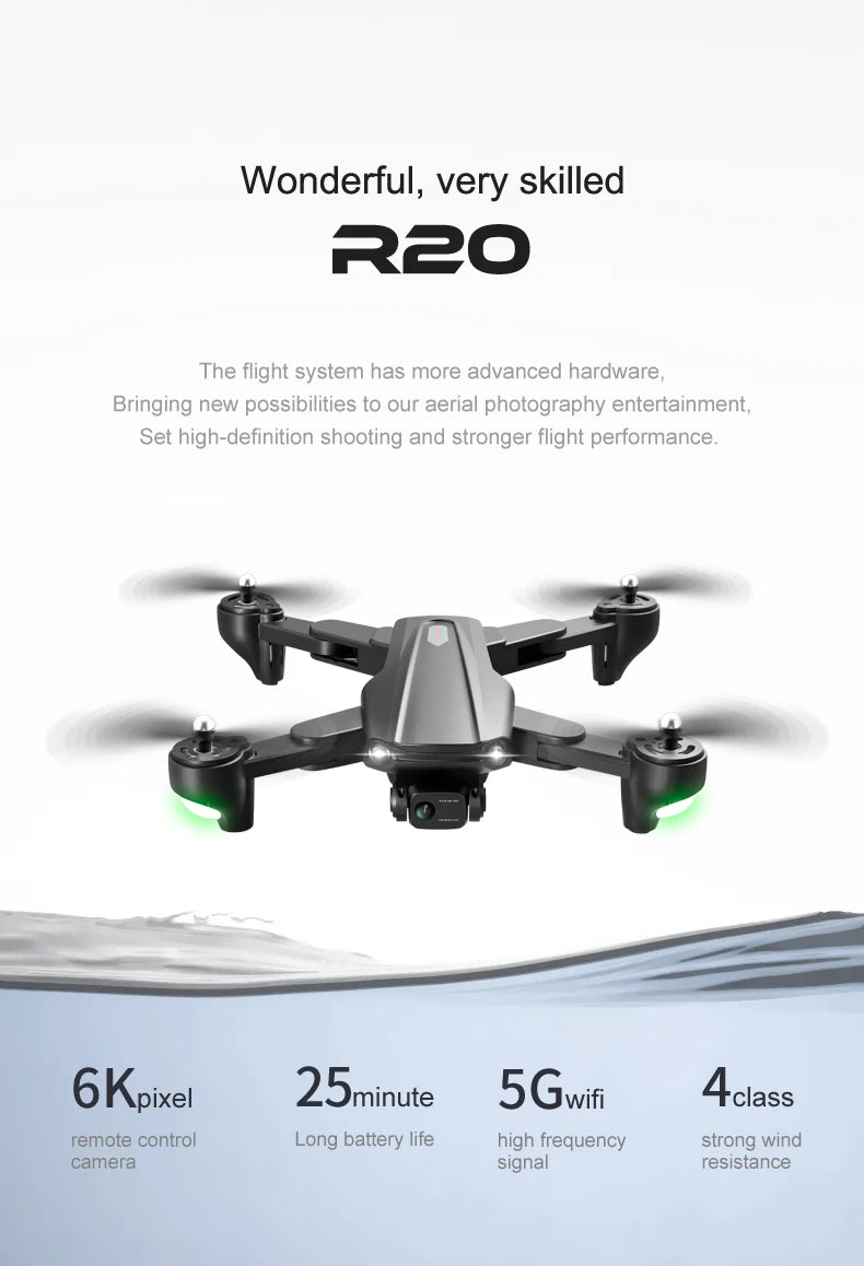 R20 Drone - 2024 New 6K Professional High-definition Camera GPS 5G Aerial Photography 4-axis Aircraft Folding Remote Control Toy 32 R20 Drone, the flight system has more advanced hardware bringing new possibilities to our aerial
