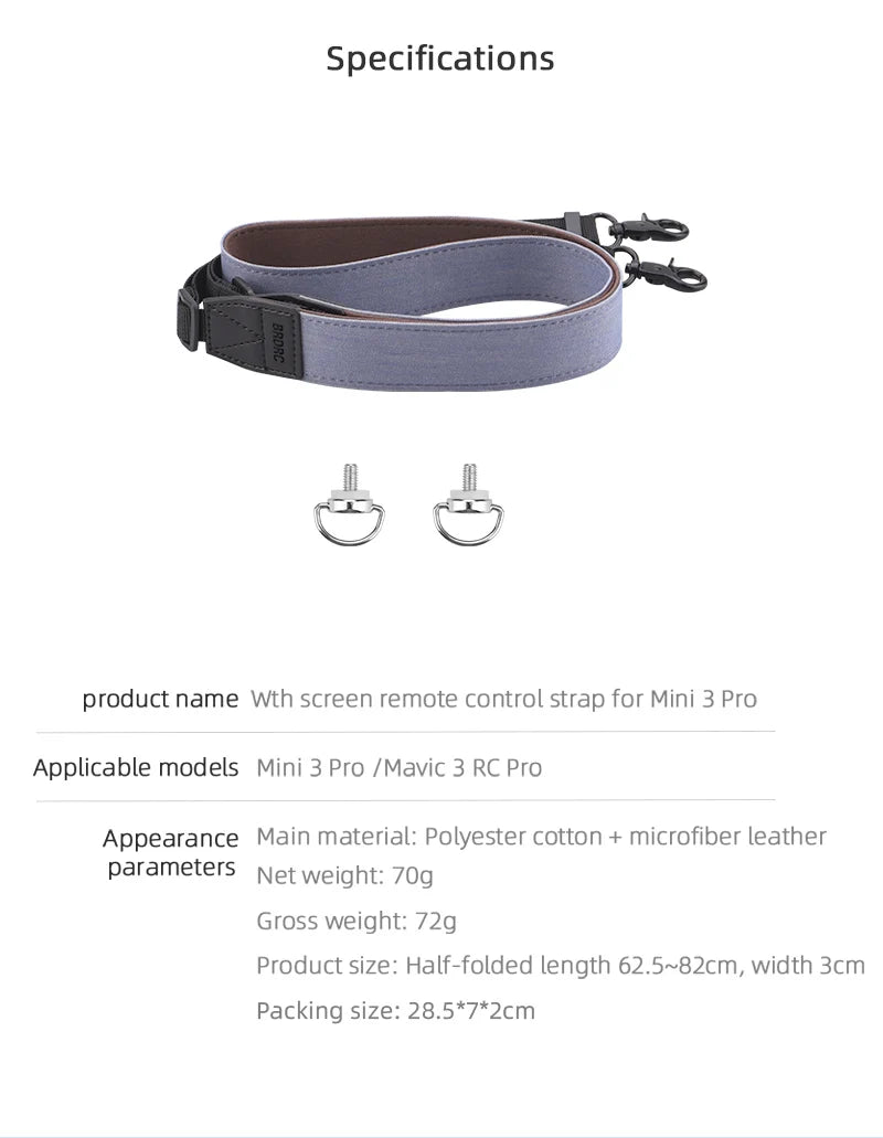 Specifications 3 product name Wth screen remote control strap for Mini 3 Pro Applicable models