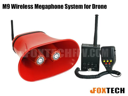 Foxtech M9 Drone Speaker, Wireless megaphone drone speaker with 15km range, 120W power, and 15dB speaker volume.