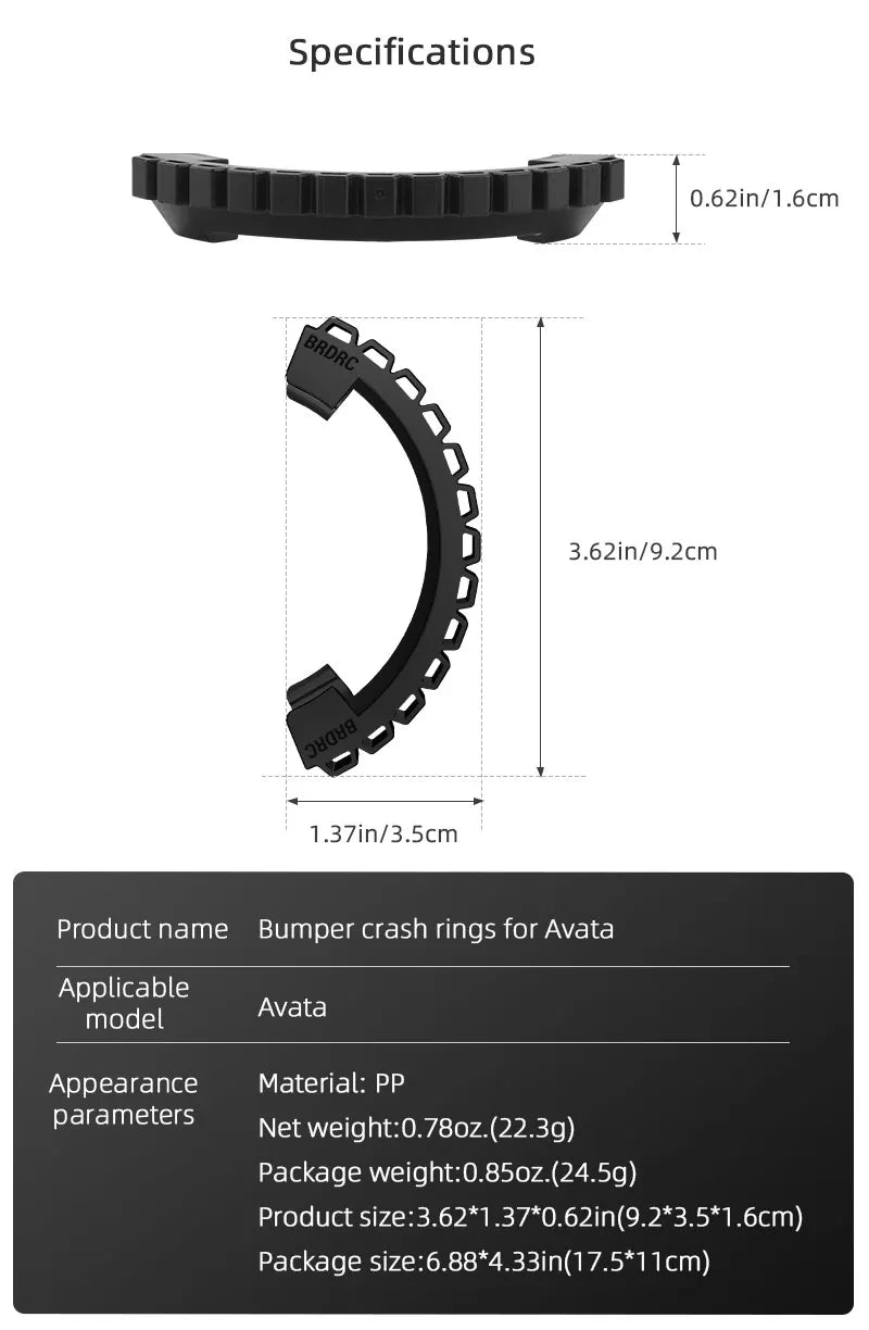 Propeller Guard for DJI AVATA Drone - Bumper Anti-Collision Bar Rings Propeller Protector Anti-drop Protection Cover Accessories 19 Propeller Guard for DJI AVATA Drone, Specifications 0.62in/1.1.6cm 3.62in/9.2cm 1,
