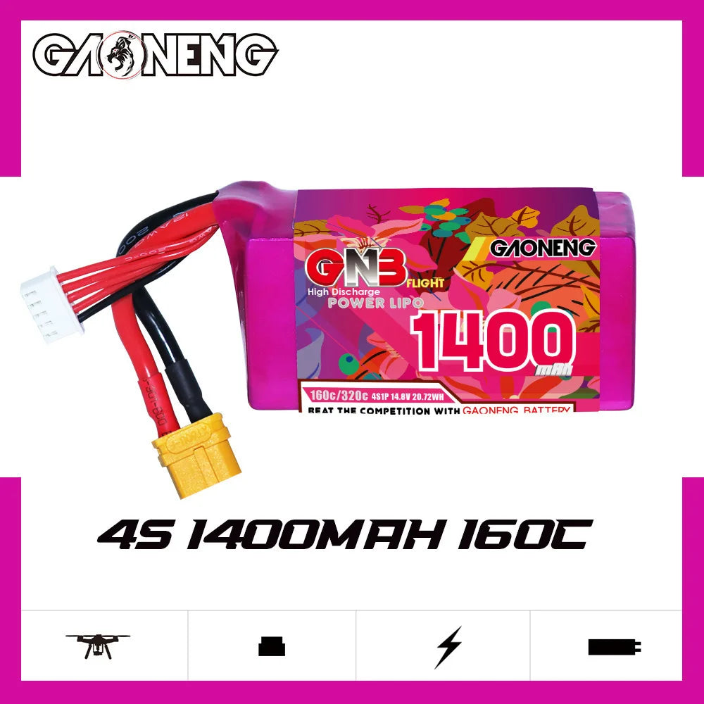 3 Adet GNB 4S 14.8V 1400mAh 160C/320C LiPo Drone Pil, XT60 ile