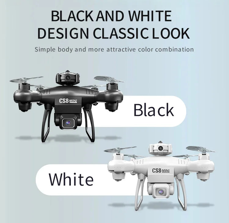 CS8 Drone - 4K Double Camera, CS8 Drone, black and white design classic look simple body and more attractive color combination 