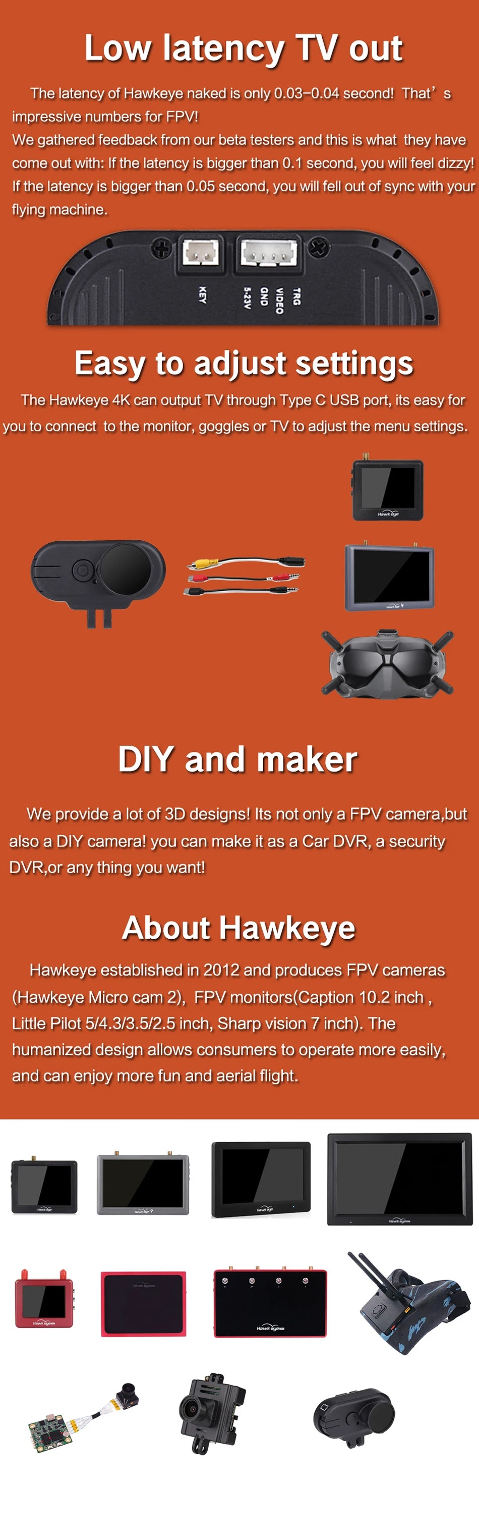 Hawkeye Thumb 4K HD FPV Camera, the latency of Hawkeye naked is only 0.03-0.04 secondl That's