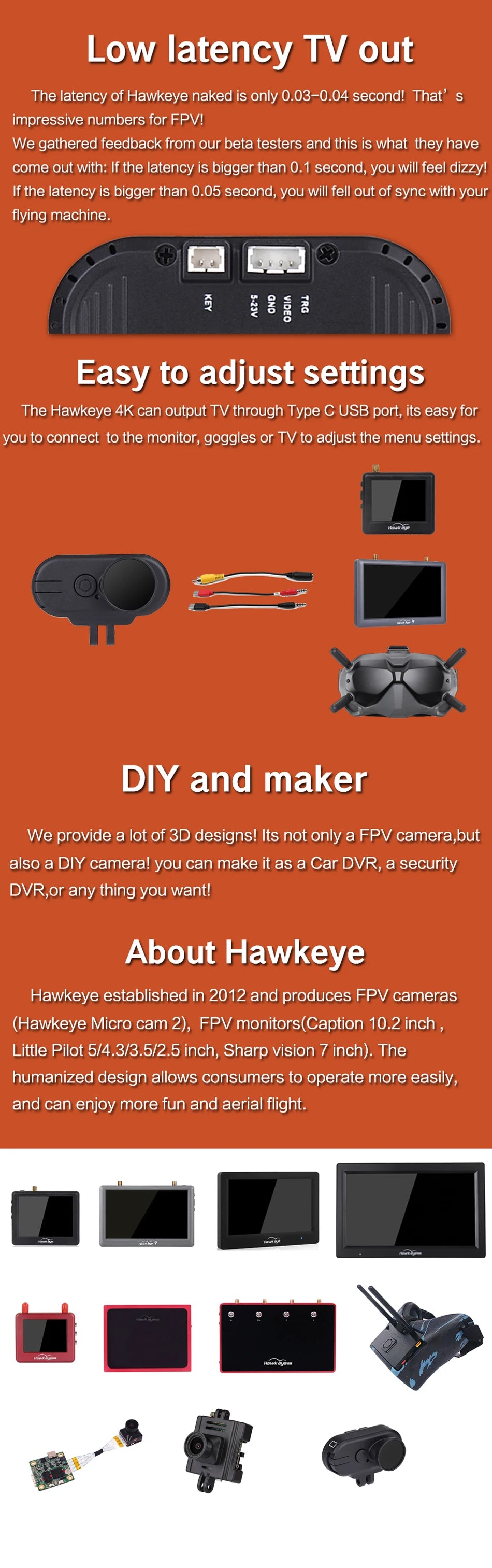 Hawkeye Thumb 4K HD FPV Camera - With ND16 Filter FOV 170 Gyroflow Stabilization Remote Recording For FPV Rcaing Drone Quadcopter 21 Hawkeye Thumb 4K HD FPV Camera, the latency of Hawkeye naked is only 0.03-0.04 secondl That's