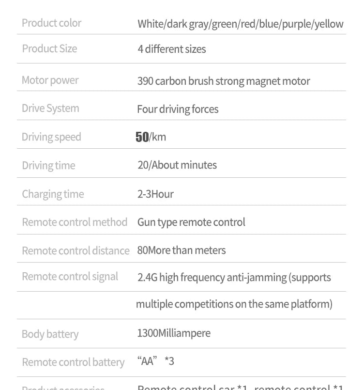 Rc Car, motor power 390 carbon brush strong magnet motor Drive system Four driving forces speed 50/km Driving