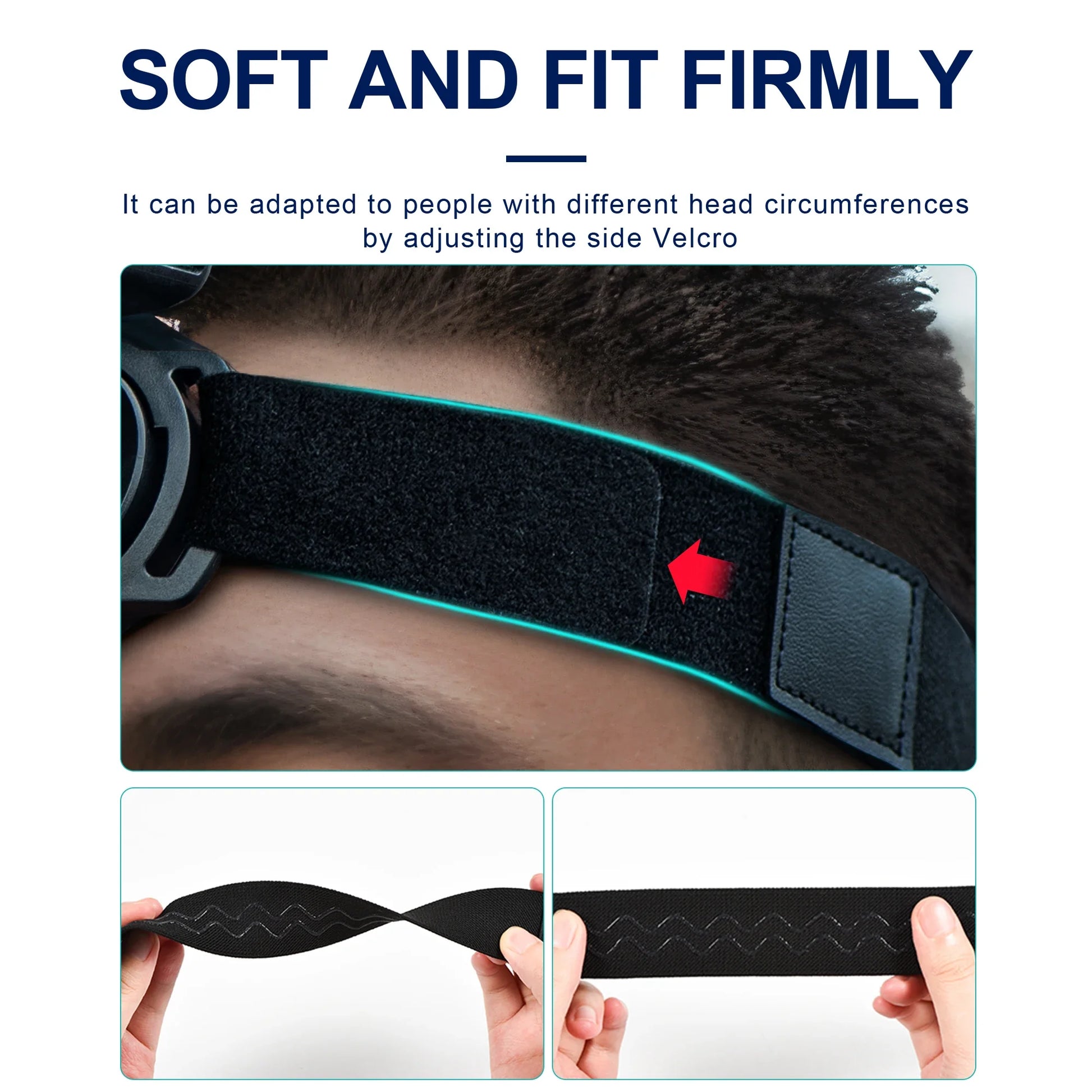 STARTRC Universal Magnetic Head Strap, Adjustable Velcro provides a soft, secure fit for all head sizes; durable black strap ensures comfort and snug closure.