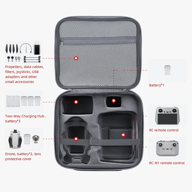 Storage Case Portable Suitcase For DJI Mini 3 Pro - Carrying Case Shoulder Bag for DJI Mini 3 Drone Smart Controller Accessories 30 Storage Case Portable Suitcase For DJI Mini 3 Pro, battery*1 Two-Way Charging Hub. battery*2 RC remote control