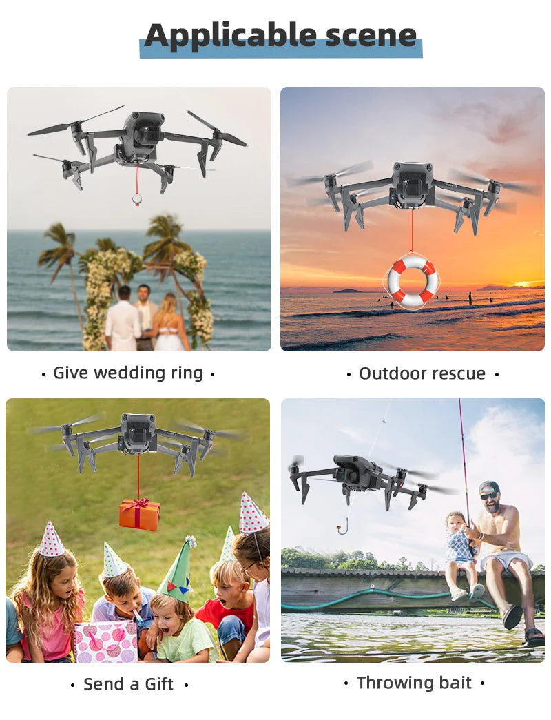 Airdrop System for DJI Mavic 3/2 Pro Zoom AIR 2 Mini 2/Mini 3 Drone Fishing Bait Wedding Ring Gift Deliver Life Rescue Thrower 79 Applicable scene Give wedding ring Outdoor rescue Send Gift Throwing