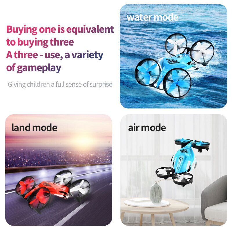 जेजेआरसी एच113 आरसी खिलौने 3इन1 मिनी टम्बलिंग ड्रोन वाटरप्रूफ रिमोट कंट्रोल बोट ड्रोन बच्चों की कार, विमान, पानी, जमीन और हवा के खिलौने के लिए