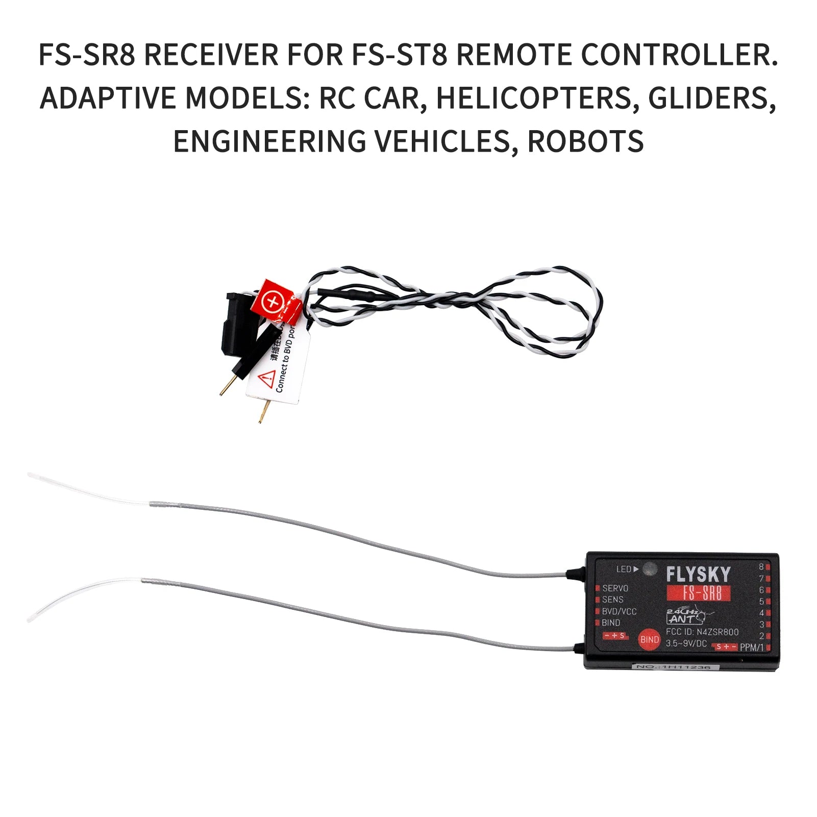 FLYSKY FS-SR8 2.4G 8CH Receiver - ANT Protocol 3.5~9V/DC Receiver for FS-ST8 RC Helicopters Car Boat Remote Controller 11 FLYSKY FS-SR8 2.4G 8CH Receiver, FLYSKY SERVO FS-SRB SENS BVD/VCC