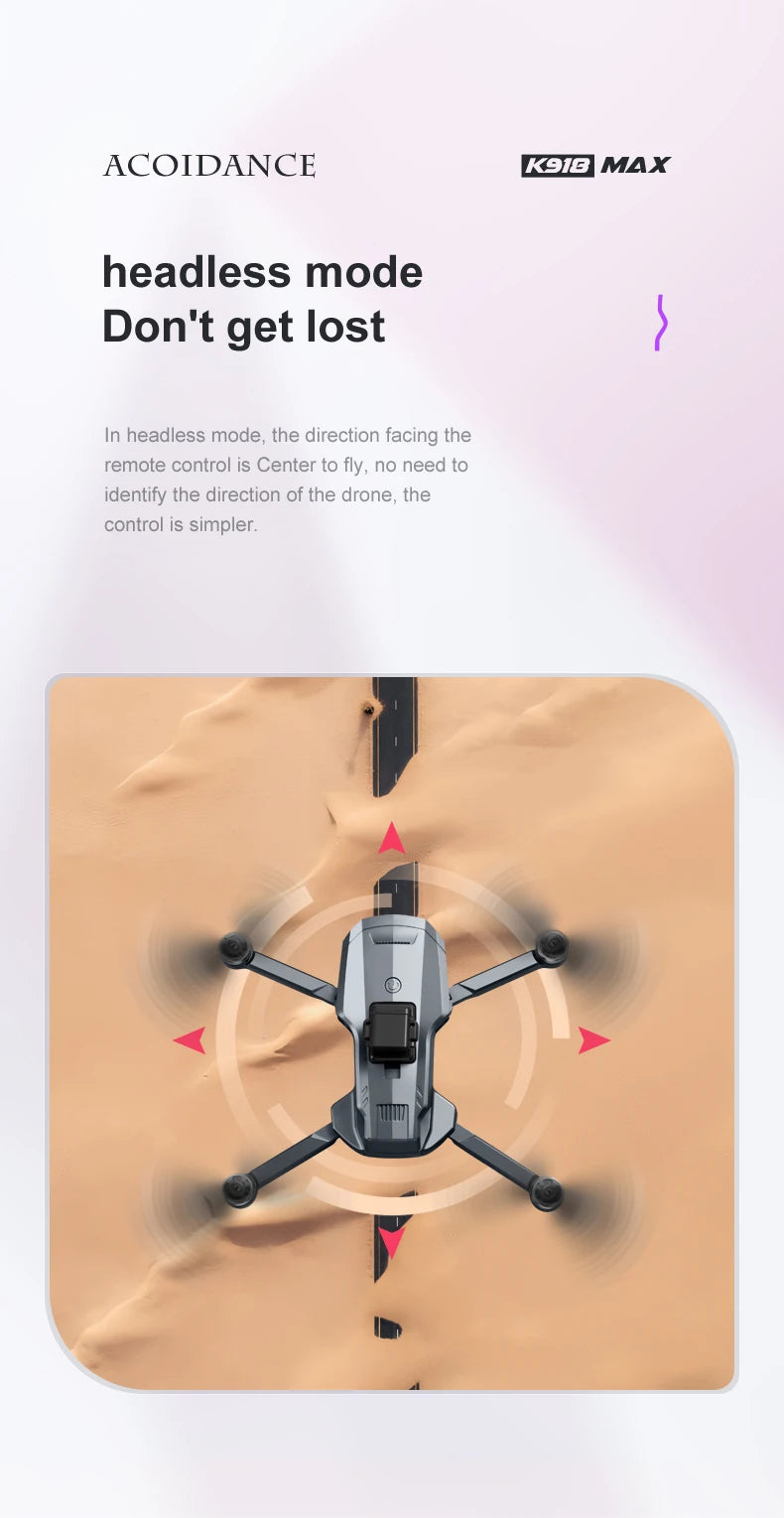 XYRC K918 MAX GPS Drone, ACOIDANCE K91 MAX headless mode: center t0 fly .