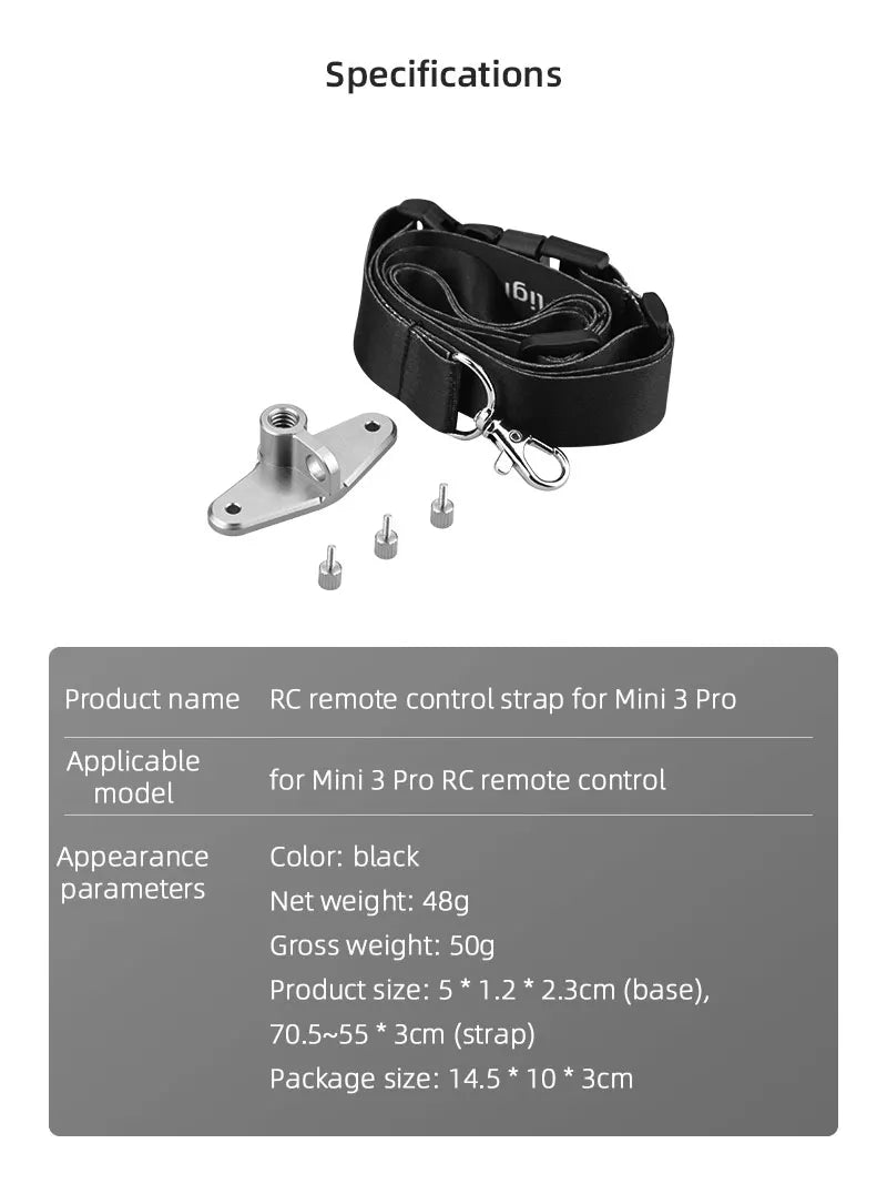 Lanyard Neck Strap for DJI Mini 3 Pro, Specifications Product name RC remote control strap for Mini 3 Pro Appearance Color: black