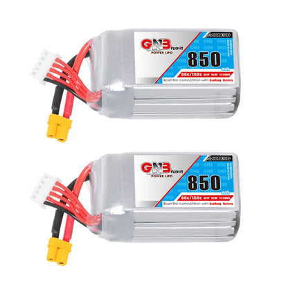 GNB 4S 14.8V 850mAh 80C/160C Lipo Battery, GNB presents a high-performance LiPo battery for FPV racing drones with 850mAh capacity and 80C discharge rate.