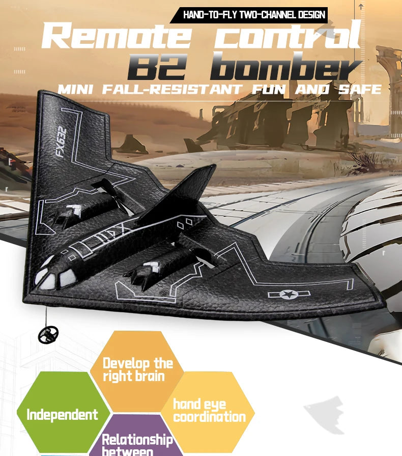 Rc Plane B2 Stealth Bomber - 2Ch 34Cm Wingspain Cessna 2.4G Remote Control Airplane Aircraft Drone Toys for Adults Children 19 Rc Plane B2 Stealth Bomber, HANO-to-FLY Two-CHANNE desigN Remote comtral