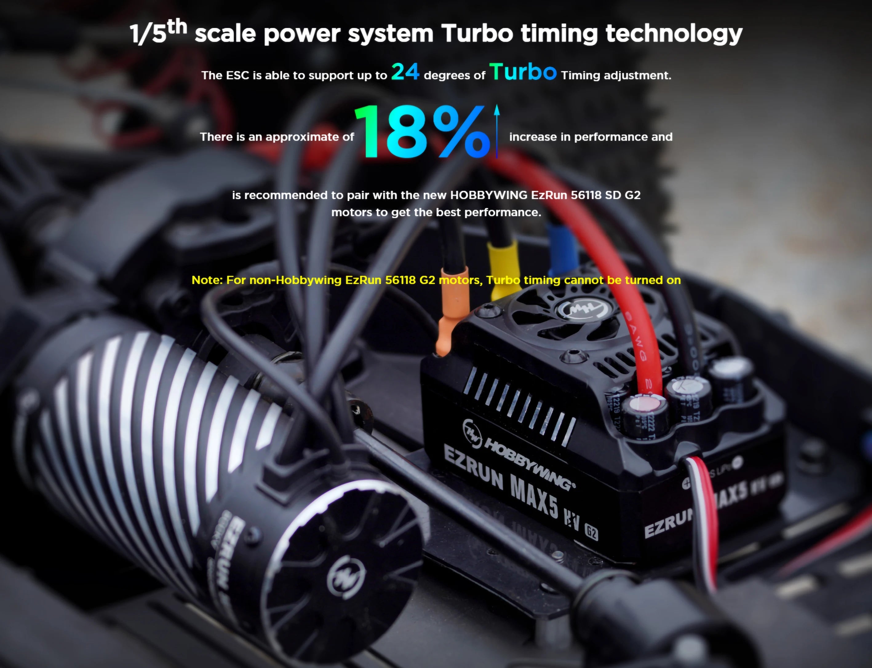 Hobbywing EZRUN MAX5 HV G2 ESC, ESC is able to support up to 24 degrees of Turbo Timing adjustment: There is