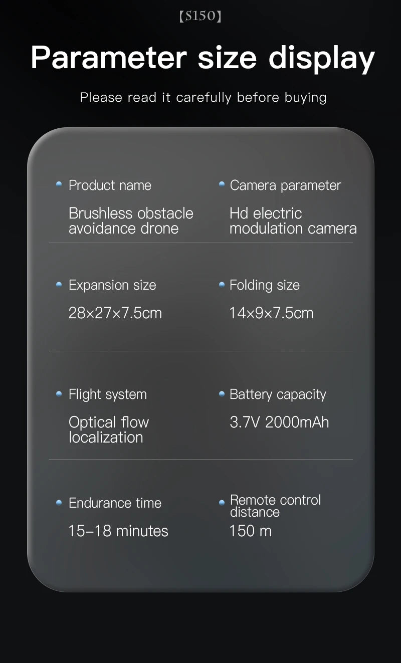 S150 Drone, camera parameter brushless obstacle hd electric avoidance drone modulation